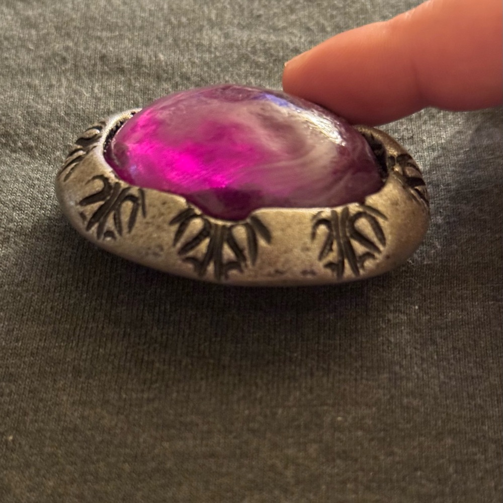 Silver w/ Purple Cabochon VTG Brooch - Picture 7 of 13